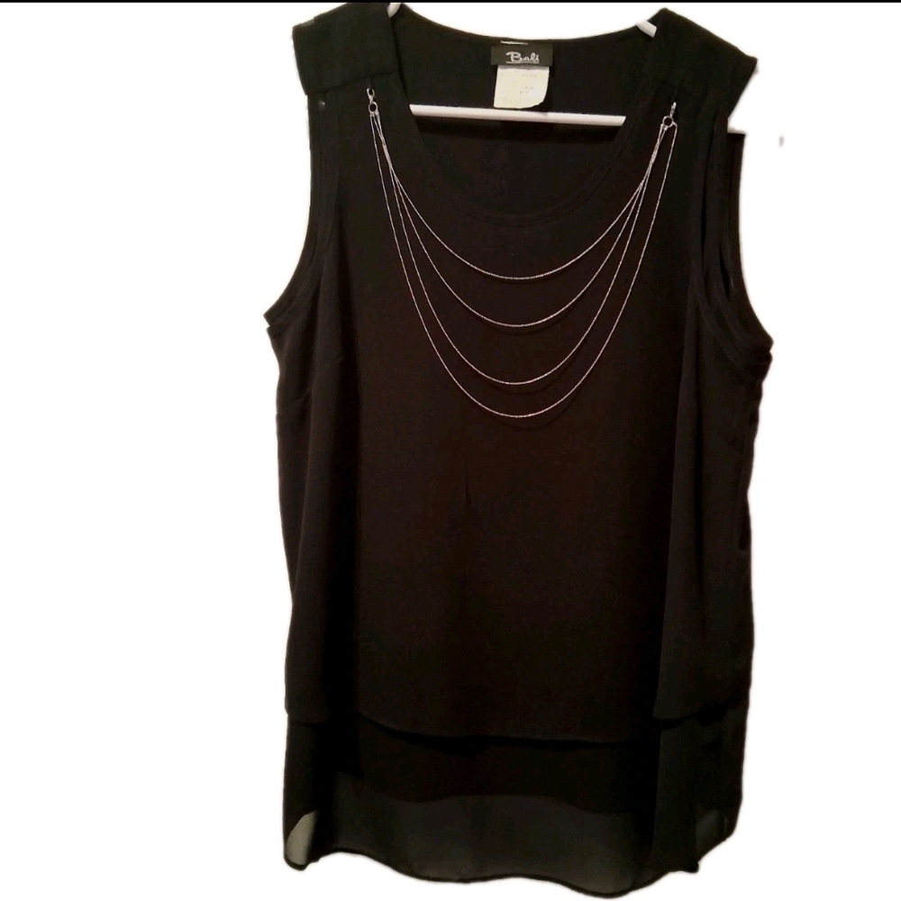 Bali Chic Black Tank Top with Silver Chain Accents